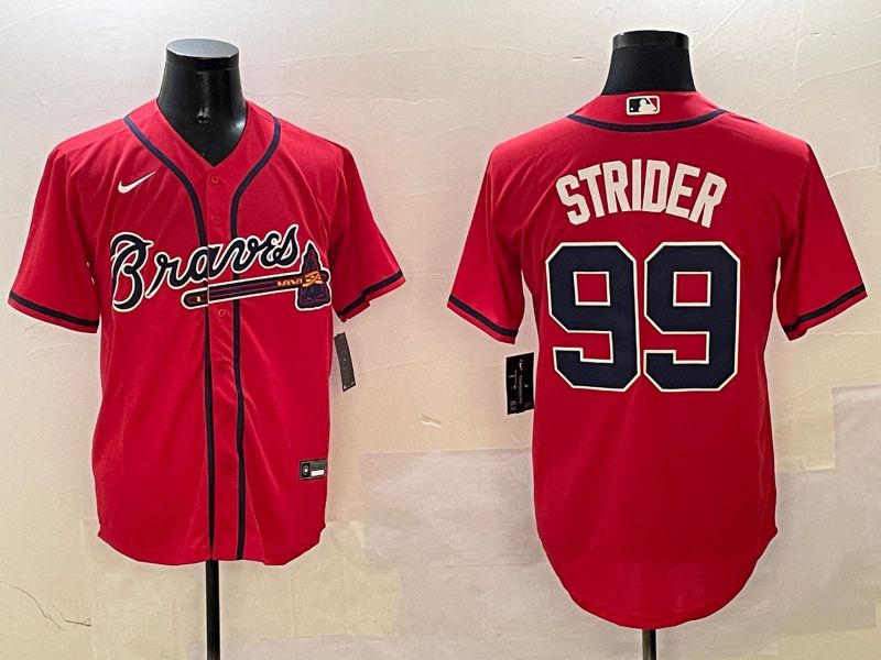 Men Atlanta Braves #99 Strider Red Game 2025 Nike MLB Jersey style 1